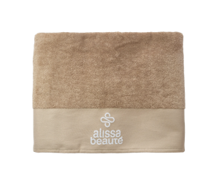 Alissa Beauté badhanddoek met logo AB - sepia kleur